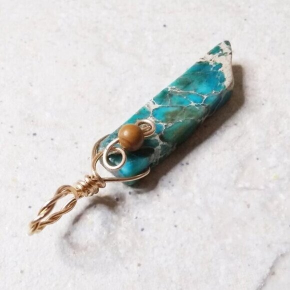 🍂🍁🍃 3/$25!  Rustic Sea Sediment Jasper Bar Pendant! Boho + Southwestern - Picture 5 of 6